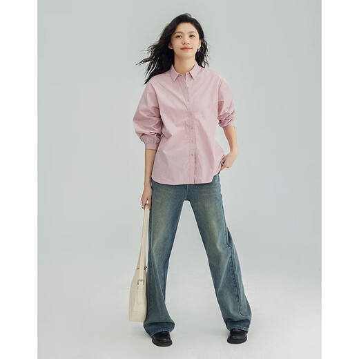 Demana Cool Gray Pink Shirt Women's Tall Loose Slim Layer Versatile Shirt Women Gray Pink L