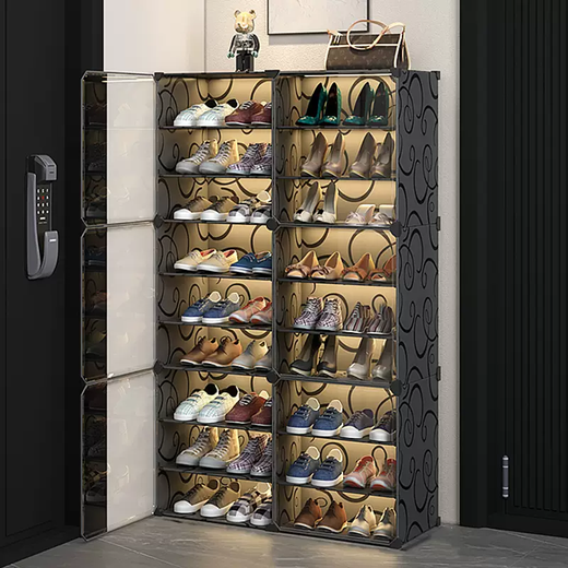 Yusenyi simple shoe rack doorway household dust-proof transparent shoe cabinet dormitory multi-layer shoe storage artifact space-saving shoe box (single row saves space) 1 row 6 layers of black flowers (single row saves space) 1 row 6 layers of black flowers