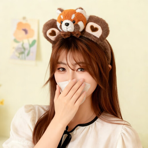 Bai Qixin's cute raccoon plush headband, zoo red panda funny headband, peripheral hair accessories, cartoon headband, photo hairpin, little raccoon headband