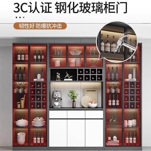 The middle shopkeeper living room wine cabinet display cabinet against the wall 2025 solid wood light luxury tea wine cabinet storage cabinet with glass door 60A+120A+60A/white door free delivery