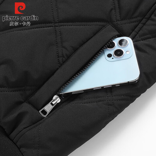 Pierre Cardin cotton-padded jacket for men in autumn and winter, thickened velvet and warm cotton jacket, loose casual cold-proof clothing, cotton-padded jacket for men, black 2XL