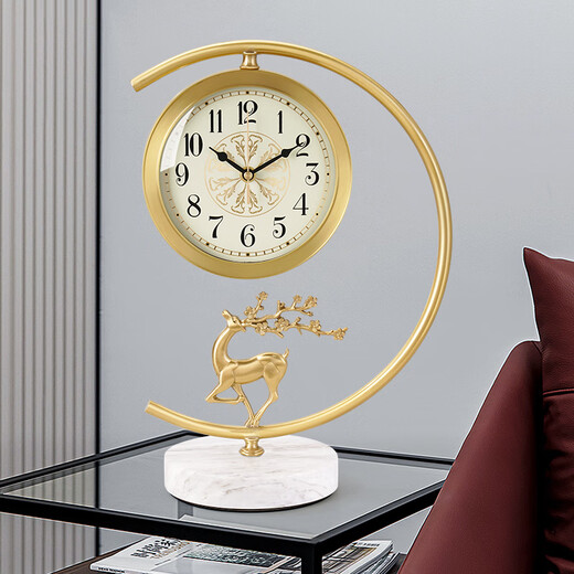 Hanshi (Hense) New Chinese Style Light Luxury Brass Table Clock Creative Desktop Table Clock Porch Decoration Clock Living Room Quartz Clock HD1032 Model A Brass Fulu (White Base + Pattern Plate)