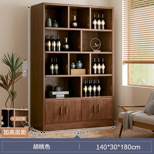 Zhong Zhang Gui solid wood ecological board wine cabinet wall-mounted living room storage display cabinet commercial wine rack 2024 new home new Chinese style door-to-door delivery thickened 15mm plate 140cm-Shenhu