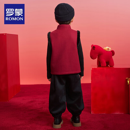 Luo Meng children's new Chinese style Tang suit vest for boys and girls autumn and winter New Year's greetings vest vest performance costume red 130