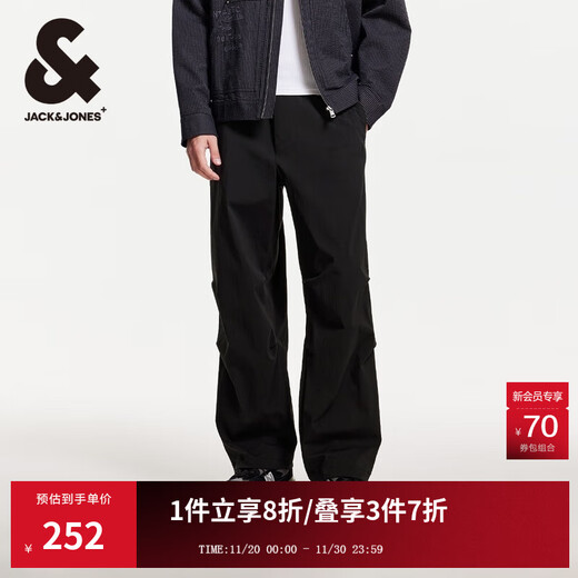JACK&JONES Men's Parachute Pants Men's Autumn Overalls Men's Pants Slightly Loose Casual Pants Lightweight Trendy Pants Men E39 Black 33 180