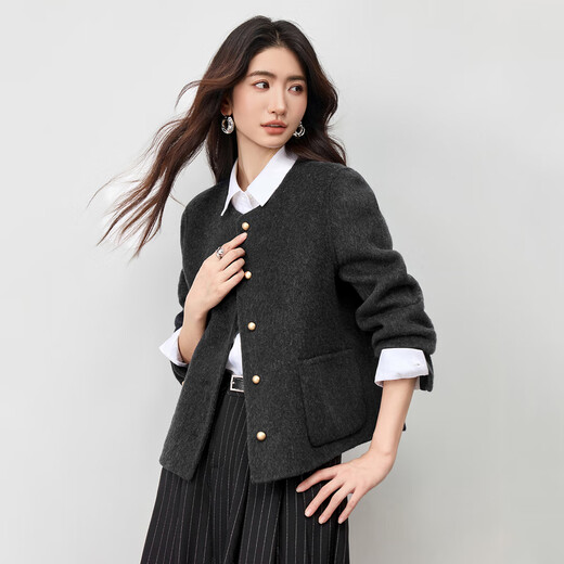 Shandubila short woolen coat for women winter women's high-end temperament single-breasted round neck double-sided woolen coat for small people