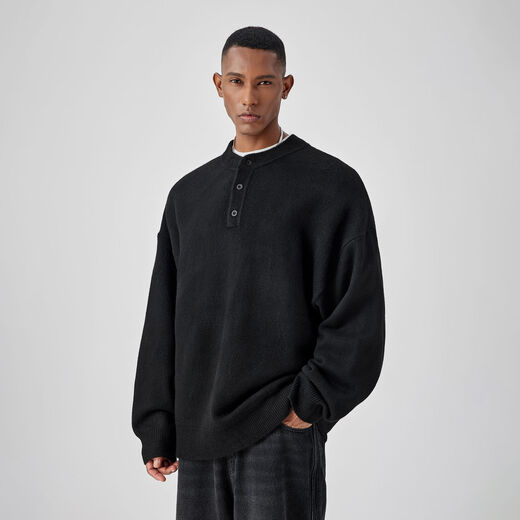 Henry collar sweater men's winter machine washable sweater lazy neutral style sweater floral gray one size larger S S110Jin Jin is equal to within 0.5 kg