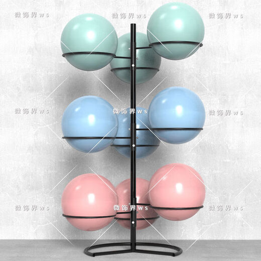 Yoga ball rack, multi-layer yoga studio storage rack, gym storage equipment for hemispheres, large Pilates black, can hold 9 55CM yoga balls