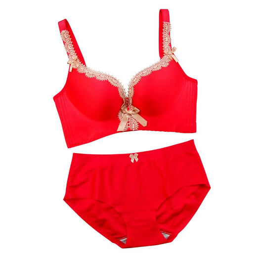 Yalu red underwear set for women born in the year of the tiger, wedding bride, small breast push-up bra, no steel rims, thick and thin bra, burgundy suit 75B 34B