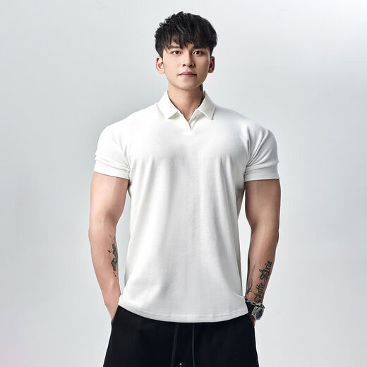 LightWeight summer 250g strong cuffs Polo shirt short-sleeved T-shirt men's breathable sports fitness white Henry collar M M115-135Jin Jin equals 0.5 kg