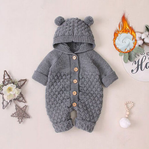 Disney (Disney) baby knitted jumpsuit bodysuit 2026 autumn and winter new baby fashionable rompers plus velvet and thickened warm outing clothes gray 36cm 66