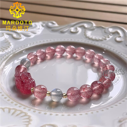MARDOTG Strawberry Crystal Pixiu Bracelet for Women Pink Crystal Bracelet Girl Birthday Gift 8mm Bead Diameter