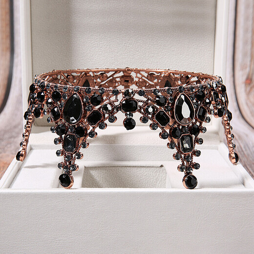 Shijun (SHIJUN) light luxury crown tiara for adults baroque retro black round crown atmospheric European style bridal tiara princess birthday HG040-2 crown gift box