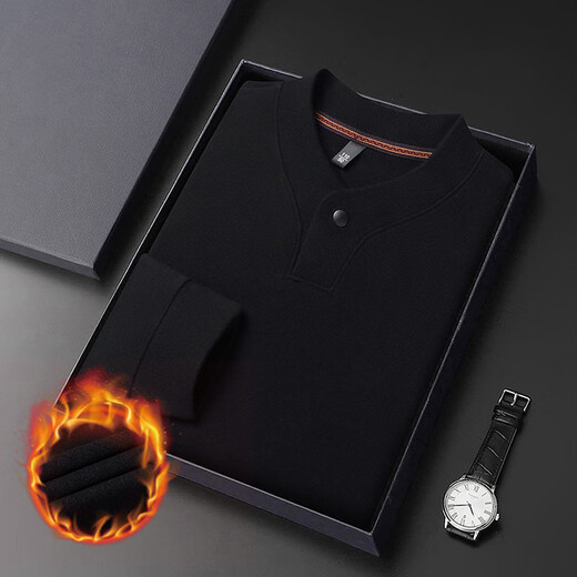 Autumn and winter double-sided German velvet bottoming shirt men's Henry trendy versatile long-sleeved T-shirt stand-up collar sweatshirt for men black-double-sided German velvet 4XL (recommended 185-200Jin Jin equals 0.5 kg