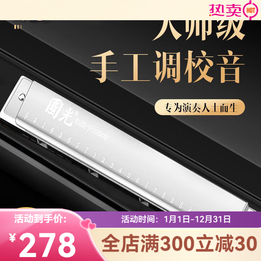 国光进口音簧重音口琴复音初学者高端成人口琴专业演奏级 28孔  C调 24孔 C调 复音黑色1