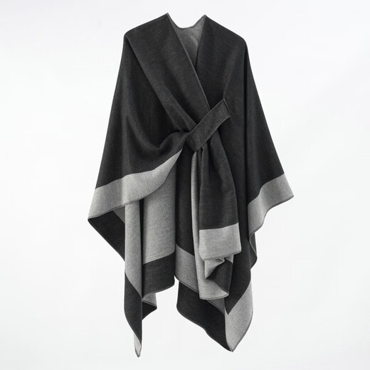 Wooden flute cloak winter men's autumn and winter European and American travel style shawl outer versatile double-sided solid color warm scarf for women black gray 135*155