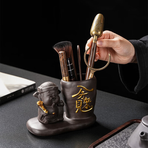 Zisha Tea Ceremony Six Gentlemen Kung Fu Tea Set Accessories Tea Table Tea Table Tea Making Tools Tea Knife Tea Clamp Tea Spoon Zisha God of Wealth-Brush Six Gentlemen