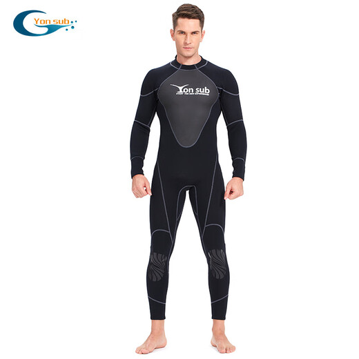 YonSub 1.5mm men's and women's one-piece wetsuit warm long-sleeved swimsuit adult unisex summer freediving black S (50-60)kg