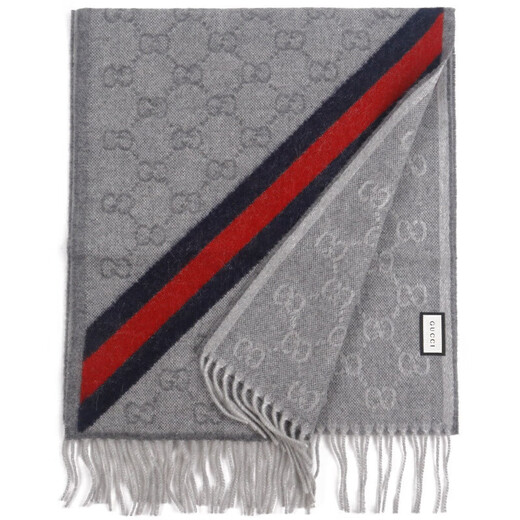 Gucci (GUCCI) scarf couple style double G pattern versatile wool tassel diagonal stripes contrast color long scarf for men and women gift light gray 570603 3G200 1768