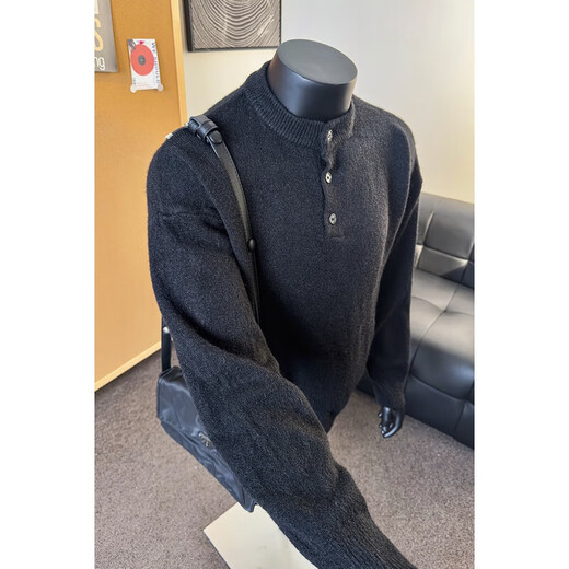 Pugos Lei Jun's same style gray sweater large size Henry collar sweater men's lazy style inner base sweater jacket black M (recommended 95-115Jin Jin equals 0.5 kg)