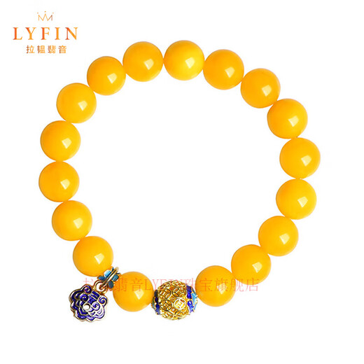 La Yun Feiyin original stone beeswax bracelet for women, yellow honey jade cloisonné accessories old wax amber bracelet 8.5mm
