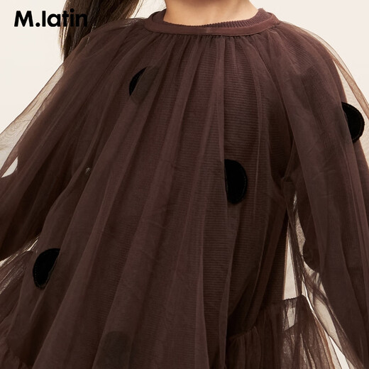 M.Latin Shopping mall same style M.Latin children's dress 26 spring new style girls mesh two-piece sweater dress bean paste brown 120
