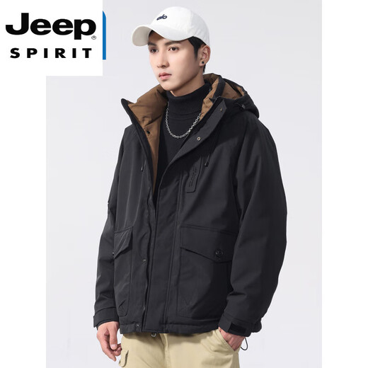 JEEP SPIRIT белый утиный пуховик, мужская зимняя свободная рабочая одежда для улицы, ветрозащитная и морозостойкая куртка с несколькими карманами и капюшоном, высококачественная модель SXS-Y2F66 кофейного цвета M