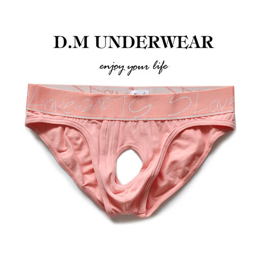 Iosn men's thongs trendy personality with holes and rings sexy cotton double thongs low waist sexy temptation empty TXL trendy black M weight 100-115Jin Jin is equal to 0.5 kg