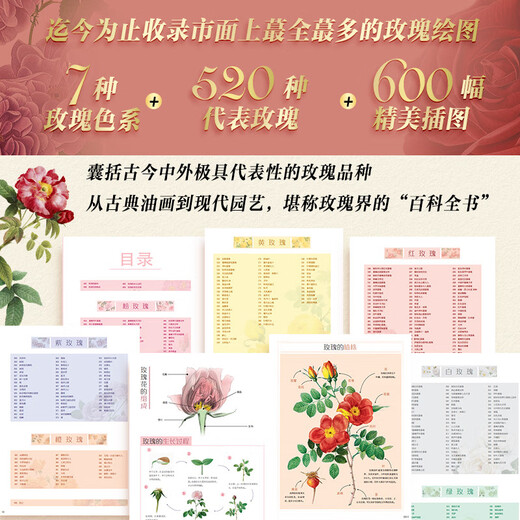 Complete Rose Book, free rose folding umbrella + rose magnetic bookmark + refrigerator magnet*2 + customized gift box with brushed edges on three sides