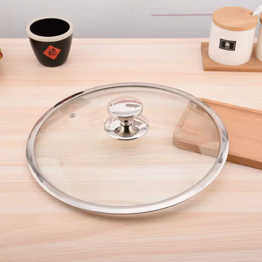 Yusenyi wide edge thickened universal non-slip tempered glass pot lid transparent brown glass lid wok steamer soup pot lid brown stainless steel handle 30cm