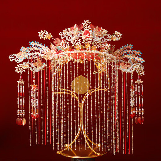 Lingchuan phoenix crown bridal headdress, new Chinese style wedding Hanfu hair crown, dragon and phoenix gown headdress, bride Xiuhe headdress, phoenix crown FS-25131 alloy