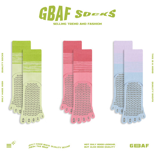GBAF gradient non-slip yoga toe socks for sports and fitness Pilates special yoga split toe mid-calf socks for women green+red+purple blue_ Discount pack 3 pairs One size fits all (35-41)