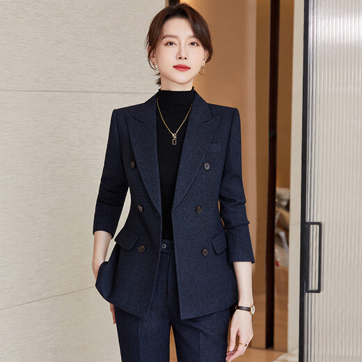 Sugargirl Autumn and Winter Small Suit Suit Women's Casual Commuting Professional Wear Women's Suit Jacket Teacher Workplace Manager Formal Wear Navy Blue Suit + Pants L