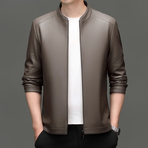 Lilang Lilang Men's Sheepskin Leather Clothing Autumn and Winter New Stand Collar Business Casual Young and Middle-aged Men's Leather Jackets Men's Khaki Plus (Winter Extra) M 170 (100-120Jin Jin is equal to 0.5 kg)