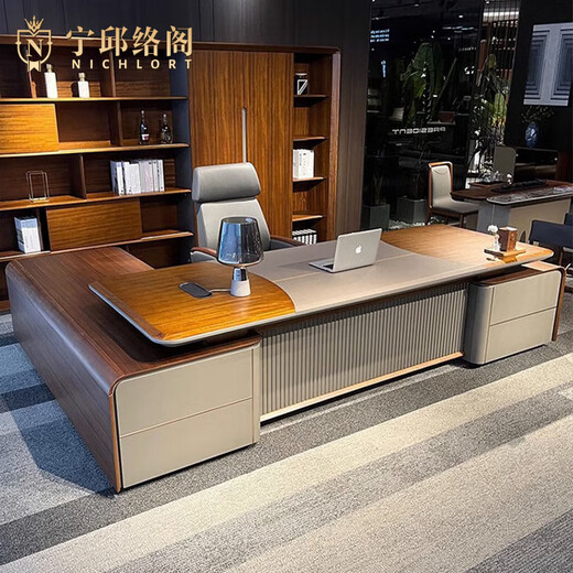 Ningqiu Luoge (NICHLORT) boss desk office desk light luxury modern high-end chairman and general manager office ebony wood solid wood leather president desk 3.2m boss desk