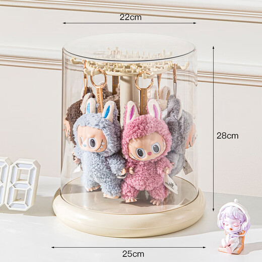 LINGX BOX sporadic box labubu pendant rotating display storage box transparent labubu plush toy doll hand-made blind box display stand rotatable milk white-1 pack