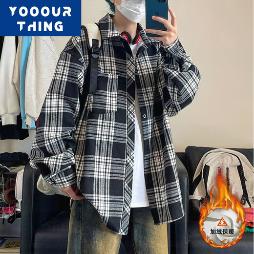 YOOOURTHING Camisa a cuadros retro americana de manga larga para hombre primavera, otoño e invierno más terciopelo engrosado pareja suelta chaqueta de camisa informal versátil CJ9735-cuadros verdes más terciopelo XL (recomendado 125-145 Jin Jin equivale a 0,5 kg)