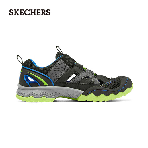 Skechers new summer children's shoes, men's fashionable fisherman shoes, toe-cap sandals, children's beach shoes, lightweight and breathable, black/blue/lemon/BBLM size 28.5
