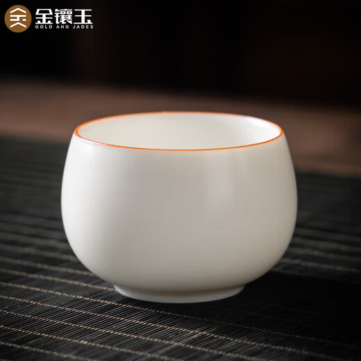 Gold inlaid jade tea cup master cup tea set white ceramic Ru kiln can be grown and opened to give a gift box white Ru Luohan cup