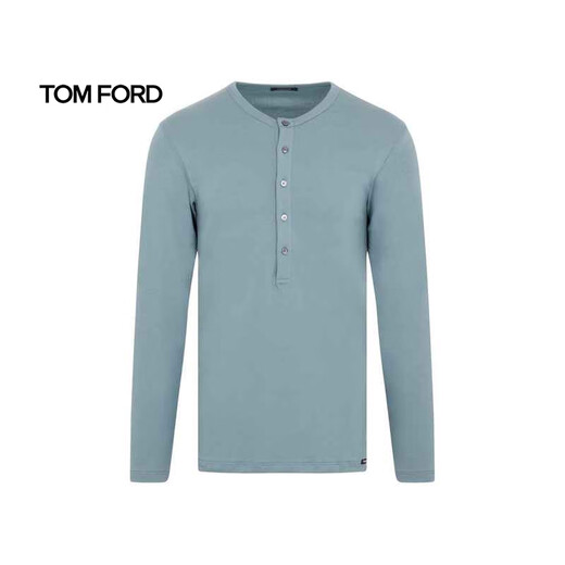 TOM FORD CO Luxury Men's Crew Neck Henley Blue 20 | XS