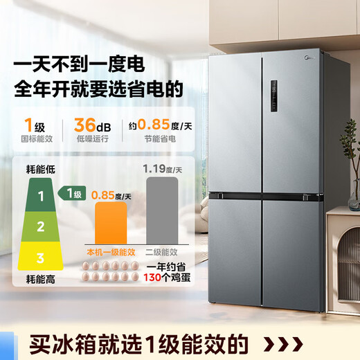 Midea refrigerator double-door four-door first-level energy efficiency double frequency conversion cross-door household refrigerator dual-cycle air-cooled frost-free large capacity 480wifi intelligent control/531/501 first-level energy efficiency 480L-480WSPZM(E)