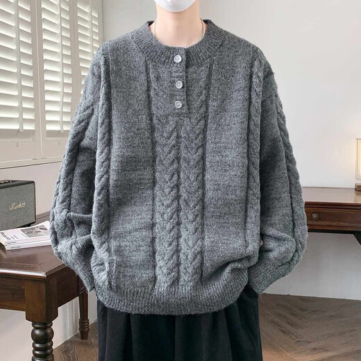 Jiaojing old money Henry collar sweater cable sweater men's American retro old money style outfit Henry collar sweater jacket off-white YT7325 M