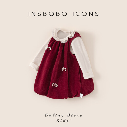 INSBOBO Girls Suit 2025 Winter New Little Princess Fashionable Winter Suit One Year Old Baby Girl Dress Trendy Red 80