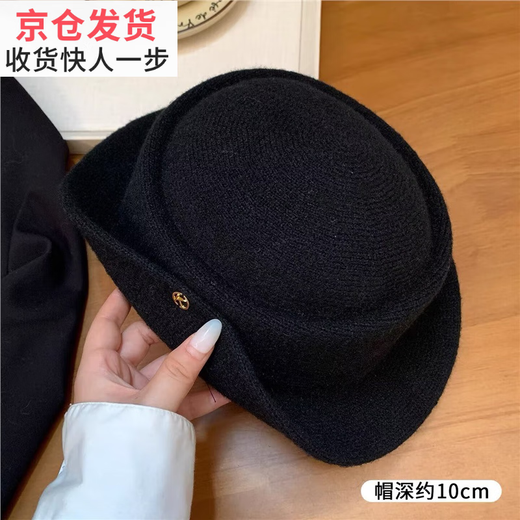 Di Shuqi French Hepburn style curly top hat for women with foreign daughters, versatile face-showing beret, retro elegant fisherman hat, black/noble and elegant, one size fits all
