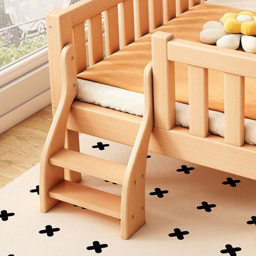 Solid wood children's spliced bed, beech wood crib with guardrails, customizable baby bedside bed, spliced large bed, princess bed, all beech wood - tail ladder, length 2OO, width 70, height 40
