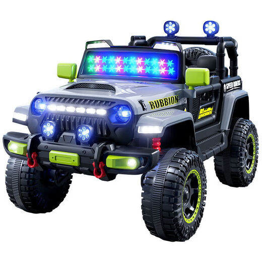 Stroller, children's electric car, four-wheel off-road car, remote control toy car that can seat men and women, children 1-6 years old, high-end painted silver-12v7ah-four-wheel drive-full flashing lights + leather seat