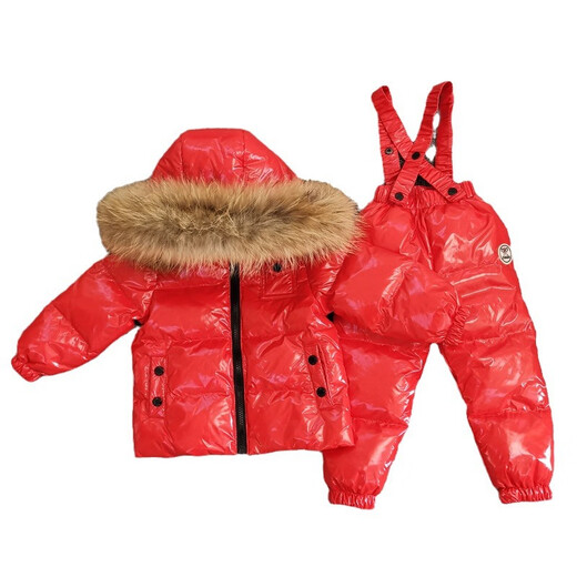 Platonio baby down jacket 1-3 years old suit new winter children's overalls large fur collar boys and girls baby children's clothing black with real fox fur collar 85 yards one size