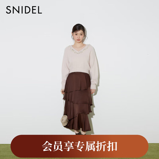 SNIDEL2025 new autumn and winter two-wear front and rear imitation pearl rhinestone V-neck sweater top SWNT254310 Pink One Size (F)