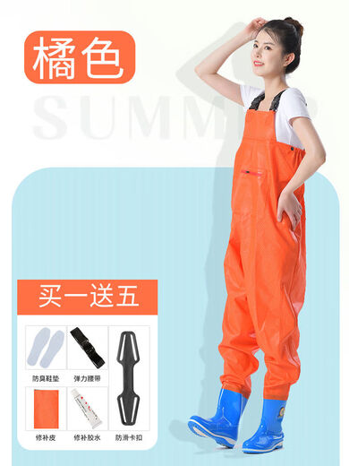 Waterproof wading pants for women, half-length one-piece fishing pants, beach rain boots for big children, waterproof rain pants for children, orange overalls, large pockets, 3D slim fit, shoe size 40 37