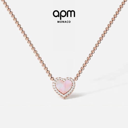 APM Monaco pink mother-of-pearl love necklace women's silver neck clavicle chain fashion jewelry jewelry gift sweater chain